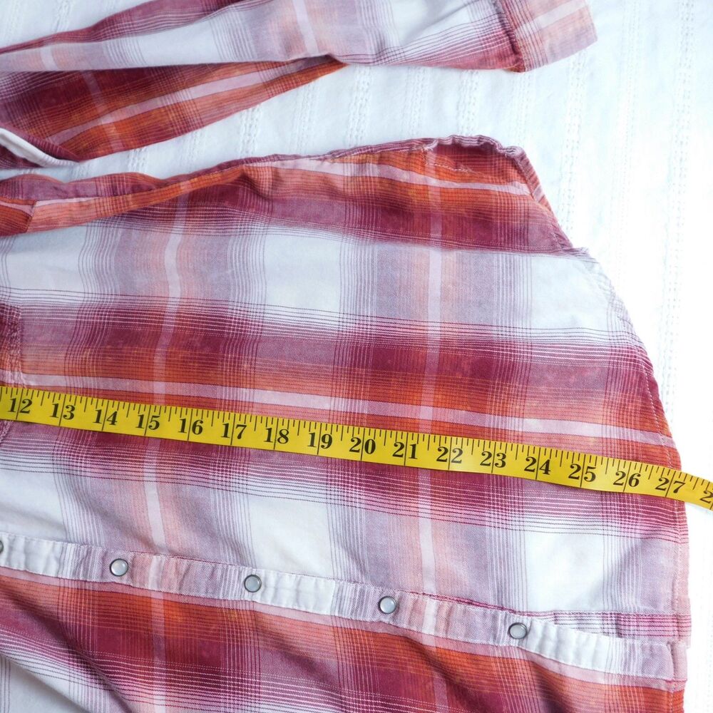 Maurices Shirt XL Plaid Brushed Cotton Pearl Snap Red Orange White Long Sleeve - Picture 15 of 16